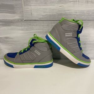 Little kid Adidas high tops. Size 12. Gray, blue, neon green